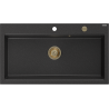 Mexen Slido granitový jednodřez 900 x 500 mm, černý/stříbrný metalický, zlatý sifon - 6528901005-73-G