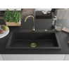 Mexen Slido granitový jednodřez 900 x 500 mm, černý/stříbrný metalický, zlatý sifon - 6528901005-73-G