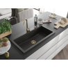 Mexen Slido granitový dřez s 1 vaničkou 900 x 500 mm, černý/zlatý metalik, zlatý sifon - 6528901005-75-G