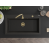 Mexen Slido granitový dřez s 1 vaničkou 900 x 500 mm, černý/zlatý metalik, zlatý sifon - 6528901005-75-G