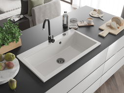 Mexen Slido granitový jednodřez 900 x 500 mm, bílý, černý sifon - 6528901005-20-B