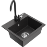 Mexen Milo granitový dřez 1-komorový s kuchyňskou baterií Telma, černý kropenatý - 6505-76-670200-70