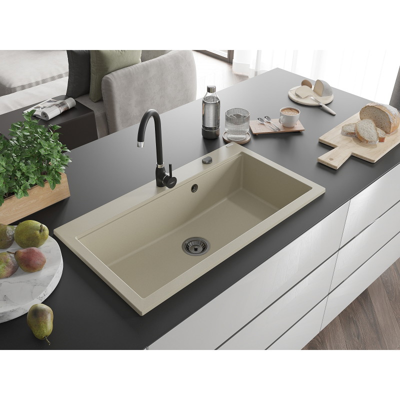 Mexen Slido granitový jednodřez 900 x 500 mm, béžový, černý sifon - 6528901005-69-B