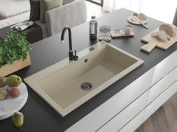 Mexen Slido granitový jednodřez 900 x 500 mm, béžový, černý sifon - 6528901005-69-B