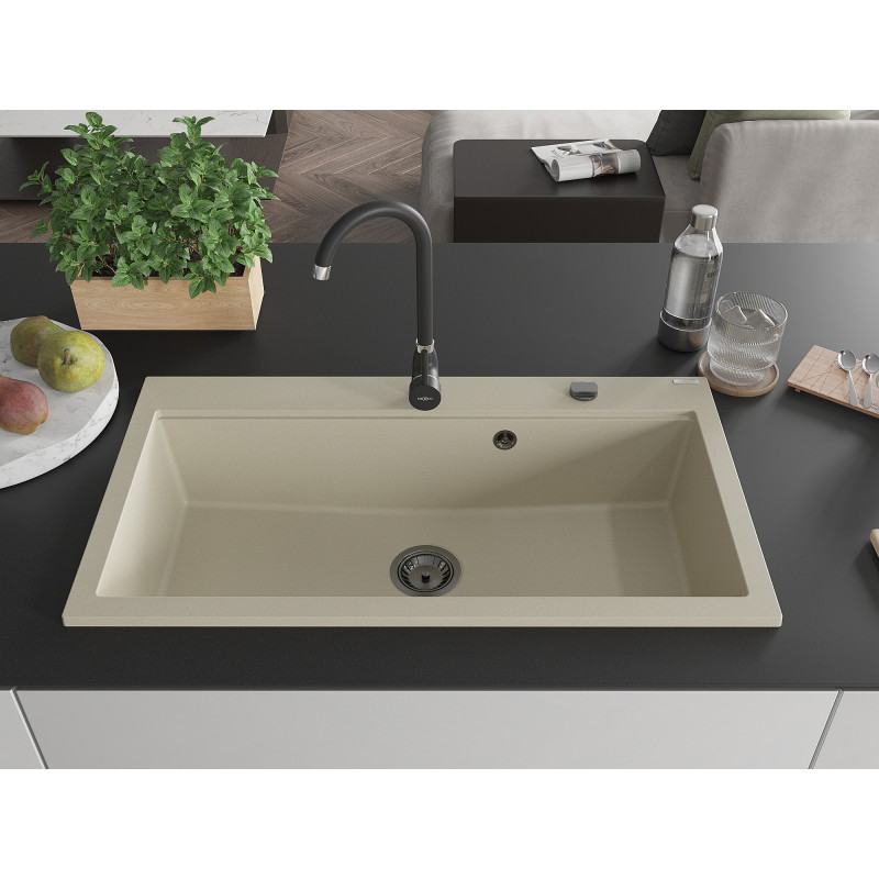 Mexen Slido granitový jednodřez 900 x 500 mm, béžový, černý sifon - 6528901005-69-B