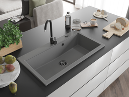 Mexen Slido granitový jednodřez 900 x 500 mm, šedý, černý sifon - 6528901005-71-B