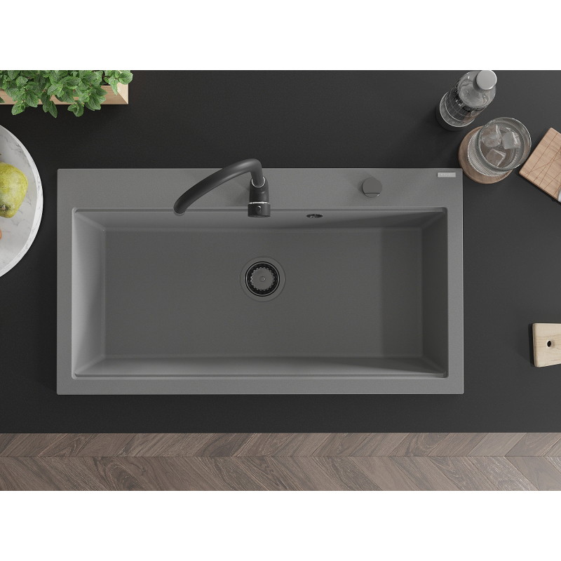 Mexen Slido granitový jednodřez 900 x 500 mm, šedý, černý sifon - 6528901005-71-B