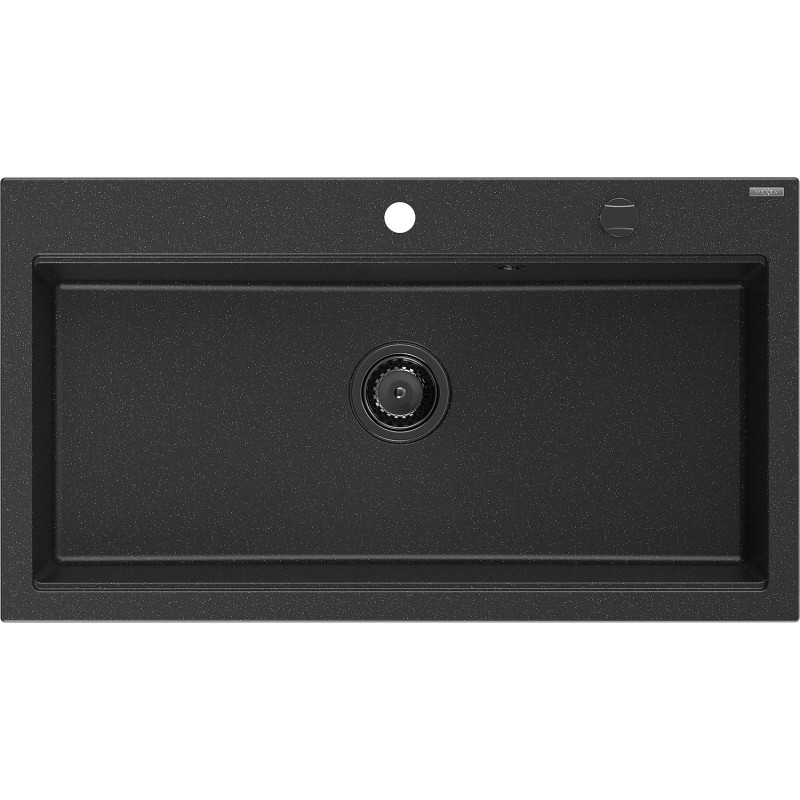 Mexen Slido granitový jednodřez 900 x 500 mm, černý/stříbrný metalický, černý sifon - 6528901005-73-B