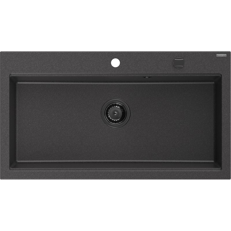Mexen Slido granitový dřez 1-komorový 900 x 500 mm, černý tečkovaný, černý sifon - 6528901005-76-B