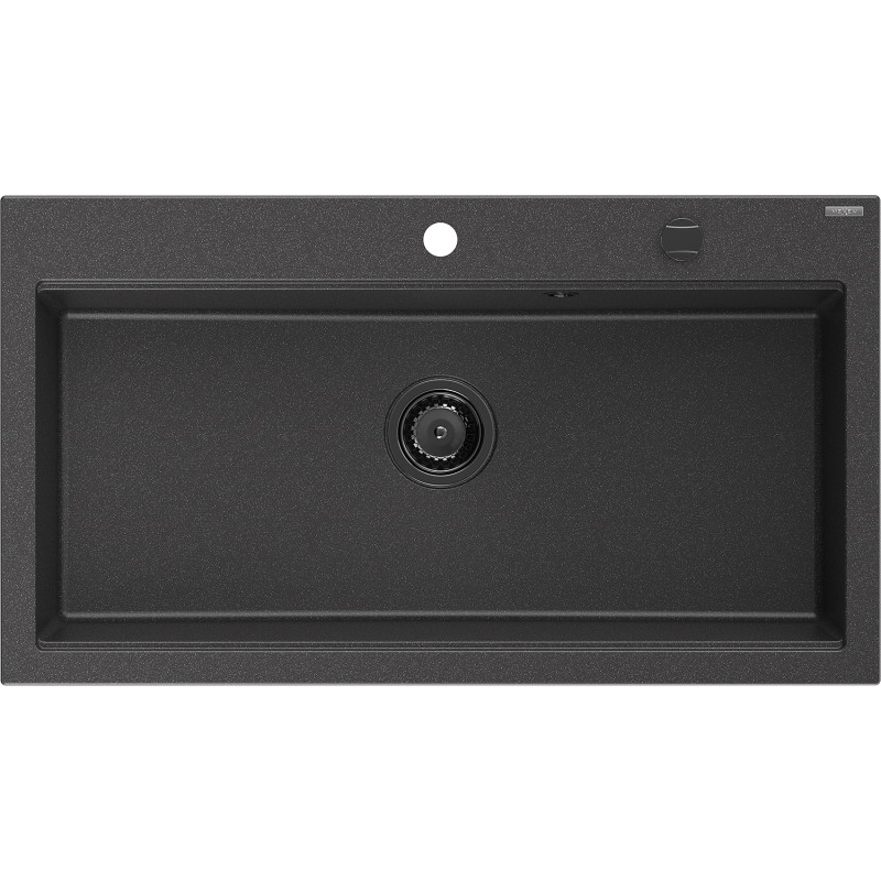 Mexen Slido granitový jednodřez 900 x 500 mm, černý tečkovaný, černý sifon - 6528901005-76-B