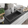 Mexen Slido granitový jednodřez 900 x 500 mm, černý tečkovaný, černý sifon - 6528901005-76-B