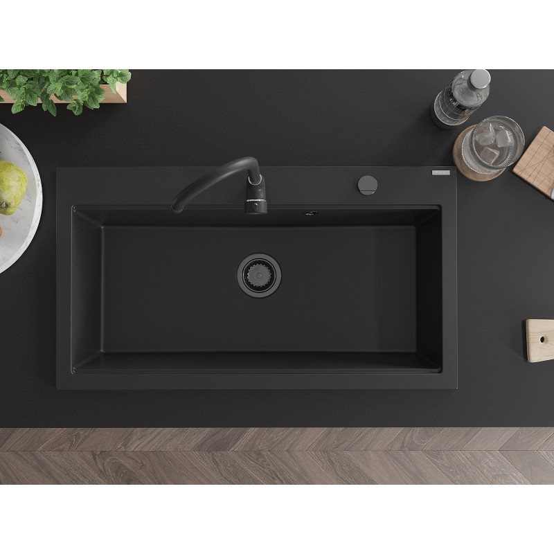 Mexen Slido granitový dřez s 1 komorou 900 x 500 mm, černý, černý sifon - 6528901005-77-B