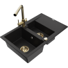 Mexen Gaspar granitový dřez 1,5-komorový s odkapávačem a kuchyňskou baterií Duero, černý - 6507-77-671600-50