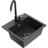 Mexen Milo granitový dřez s 1 komorou a kuchyňskou baterií Telma, černý s tečkami - 66505-76-670200-70-B