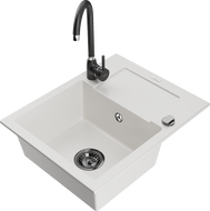 Mexen Enzo granitový dřez s odkapávačem a kuchyňskou baterií Telma, bílý - 6506-20-670200-70