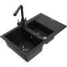 Mexen Gaspar žulový dřez 1,5-komorový s odkapávačem a kuchyňskou baterií Duero, černý - 6507-77-671600-70-B