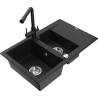 Mexen Gaspar granitový dřez 1,5komorový s odkapávačem a kuchyňskou baterií Duero, černý - 6507-77-671600-70