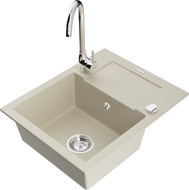 Mexen Enzo granitový kuchyňský dřez 1-komorový s odkapávačem a kuchyňskou baterií Telma, béžový - 6506-69-670200-00