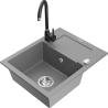 Mexen Enzo granitový kuchyňský dřez 1-komorový s odkapávačem a kuchyňskou baterií Telma, šedý - 6506-71-670200-70