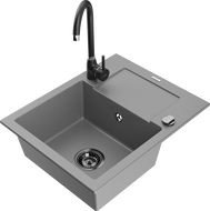 Mexen Enzo granitový dřez 1-komorový s odkapávačem a kuchyňskou baterií Telma, šedý - 6506-71-670200-70-B