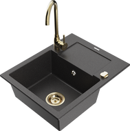 Mexen Enzo granitový dřez 1-komorový s odkapávačem a kuchyňskou baterií Telma, černý tečkovaný - 6506-76-670200-50