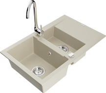 Mexen Gaspar žulový kuchyňský dřez 1,5-komorový s odkapávačem a kuchyňskou baterií Telma, béžový - 6507-69-670200-00