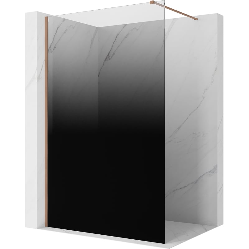 Mexen Kioto sprchová stěna Walk-in 100 x 200 cm, ombre černá 8 mm, kartáčovaná měď - 800-100-101-65-76