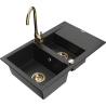 Mexen Gaspar granitový dřez 1,5-komorový s odkapávačem a kuchyňskou baterií Telma, černý/stříbrný - 6507-73-670200-50