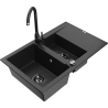 Mexen Gaspar granitový dřez 1,5 komorový s odkapávačem a kuchyňskou baterií Telma, černý/stříbrný - 6507-73-670200-70-B