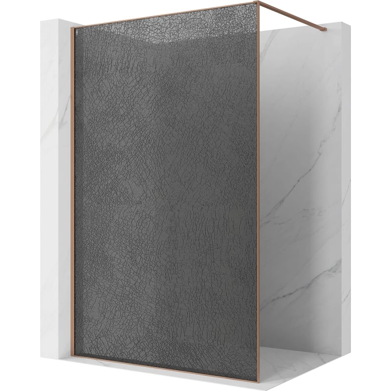 Mexen Kioto sprchová stěna Walk-in 140 x 200 cm, crackle grafit 12 mm, kartáčovaná měď - 800-140-101-65-44-X