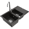 Mexen Gaspar granitový dřez s 1,5 komorou a odkapávačem a kuchyňskou baterií Telma, černý/zlatý - 6507-75-670200-00