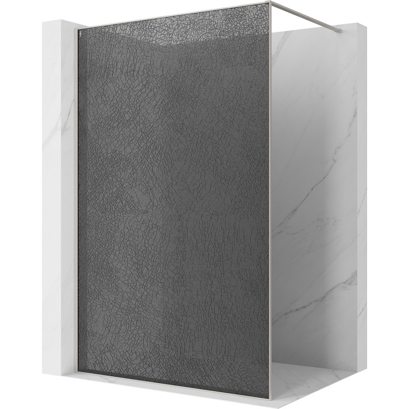 Mexen Kioto sprchová stěna Walk-in 130 x 200 cm, crackle grafit 12 mm, broušený nikl - 800-130-101-97-44-X
