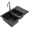 Mexen Gaspar dřez žulový 1,5-komorový s odkapávačem a kuchyňskou baterií Telma, černý/zlatý - 6507-75-670200-50-B