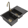 Mexen Gaspar granitový dřez 1,5-komorový s odkapávačem a kuchyňskou baterií Telma, černý skvrnitý - 6507-76-670200-50