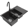 Mexen Gaspar žulový dřez 1,5-komorový s odkapávačem a kuchyňskou baterií Telma, černý s tečkováním - 6507-76-670200-70