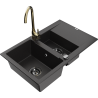 Mexen Gaspar granitový dřez 1,5-komorový s odkapávačem a kuchyňskou baterií Telma, černý - 6507-77-670200-50-B