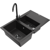Mexen Gaspar granitový dřez 1,5-komorový s odkapávačem a kuchyňskou baterií Telma, černý - 6507-77-670200-70-B