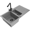 Mexen Matias dřez z granitu s 1,5 komorami s odkapávačem a kuchyňskou baterií Duero, šedý - 6502-71-671600-70-B