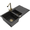 Mexen Matias žulový dřez 1,5-komorový s odkapávačem a kuchyňská baterie Duero, černý/stříbrný metalik- 6502-73-671600-50