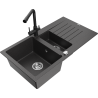 Mexen Matias žulový dřez 1,5-komorový s odkapávačem a kuchyňskou baterií Duero, černý skvrnitý - 6502-76-671600-70