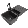 Mexen Matias granitový dřez 1,5-komorový s odkapávačem a kuchyňskou baterií Duero, černý tečkovaný - 6502-76-671600-70-B