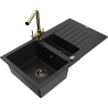 Mexen Matias granitový dřez 1,5-komorový s odkapávačem a kuchyňskou baterií Duero, černý - 6502-77-671600-50-B