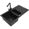 Mexen Matias granitový dřez 1,5-komorový s odkapávačem a kuchyňskou baterií Duero, černý - 6502-77-671600-70-B