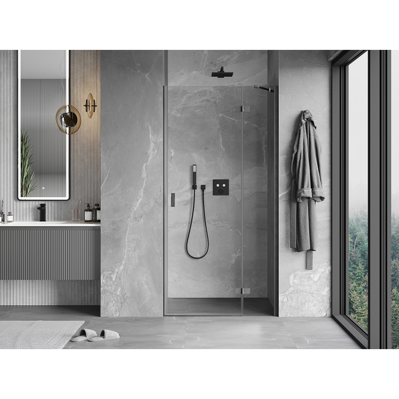 Mexen Mist-H sprchové dveře s otvíráním pravé 85 cm, průhledné, kartáčovaný gun gray - 8A5-085-000-66-00-P