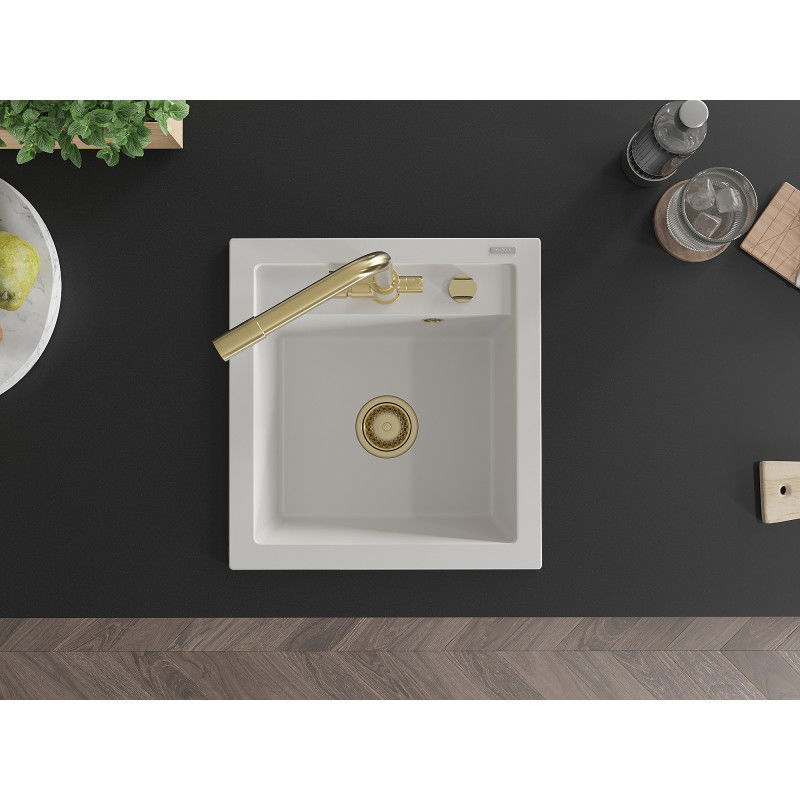 Mexen Vito granitový dřez 1-komorový s kuchyňskou baterií Duero, bílý - 6503-20-671600-50