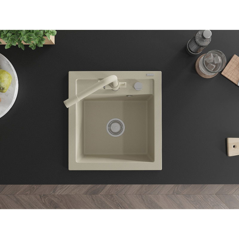 Mexen Vito granitový dřez 1-komorový s kuchyňskou baterií Duero, béžový - 6503-69-671600-69