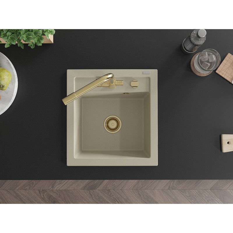 Mexen Vito granitový dřez 1-komorový s kuchyňskou baterií Duero, béžový - 6503-69-671600-50