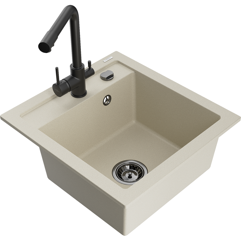 Mexen Vito granitový dřez 1-komorový s kuchyňskou baterií Duero, béžový - 6503-69-671600-70