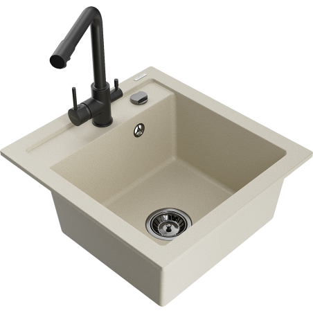 Mexen Vito granitový dřez 1-komorový s kuchyňskou baterií Duero, béžový - 6503-69-671600-70