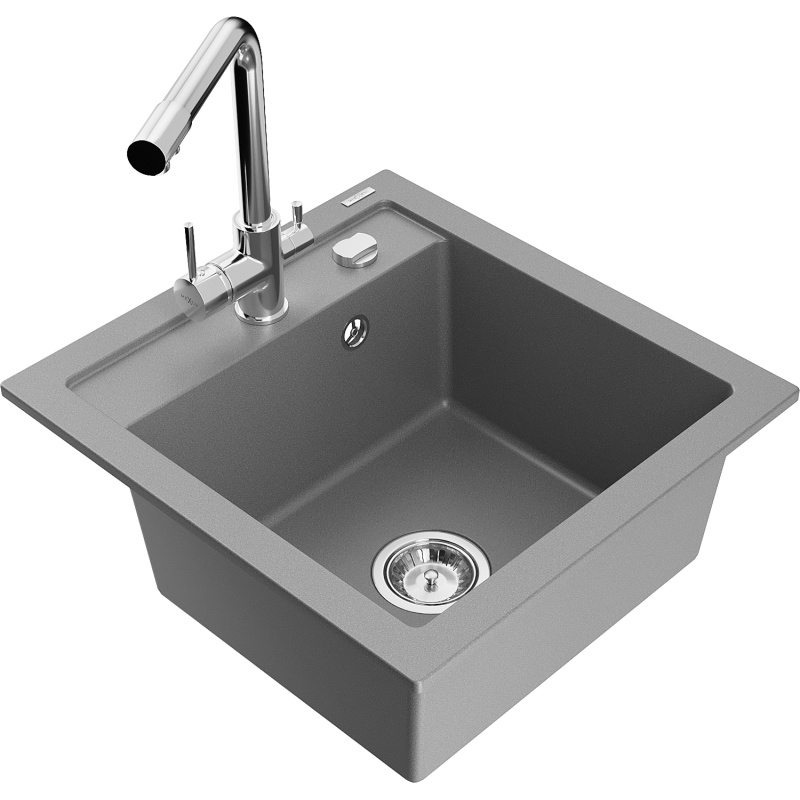 Mexen Vito granitový dřez 1-komorový s kuchyňskou baterií Duero, šedý - 6503-71-671600-00